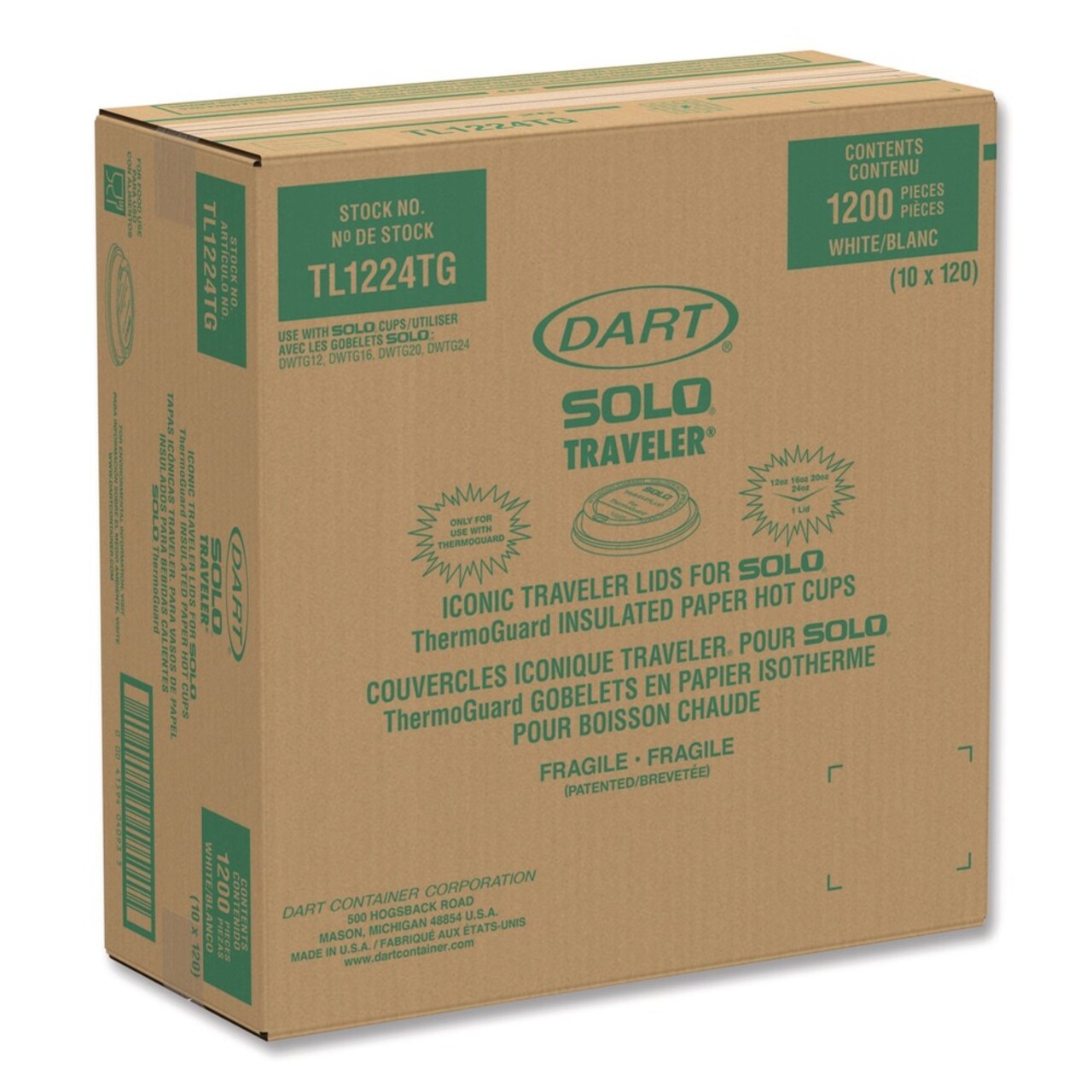 Dart Solo Traveler Sip Through Lids for ThermoGuard 12 oz to 24 oz Hot Cups - White (1200/Carton)